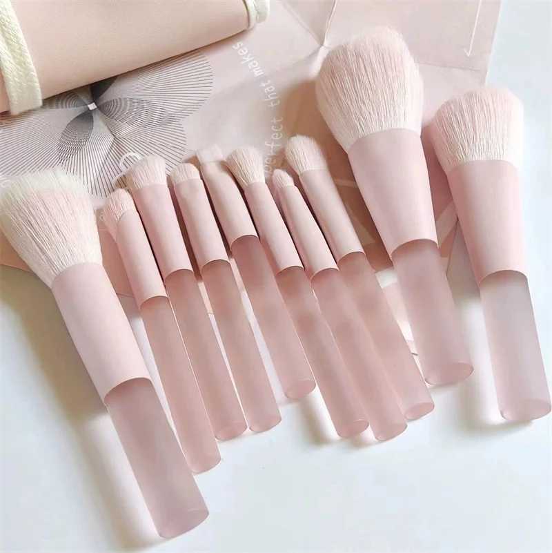 7pcs/10pcs Pink Handle Travel Makeup Brushes Synthetic Foundation Powder Eye Shadows Mini Makeup Brush Set with Brush Bag W250605