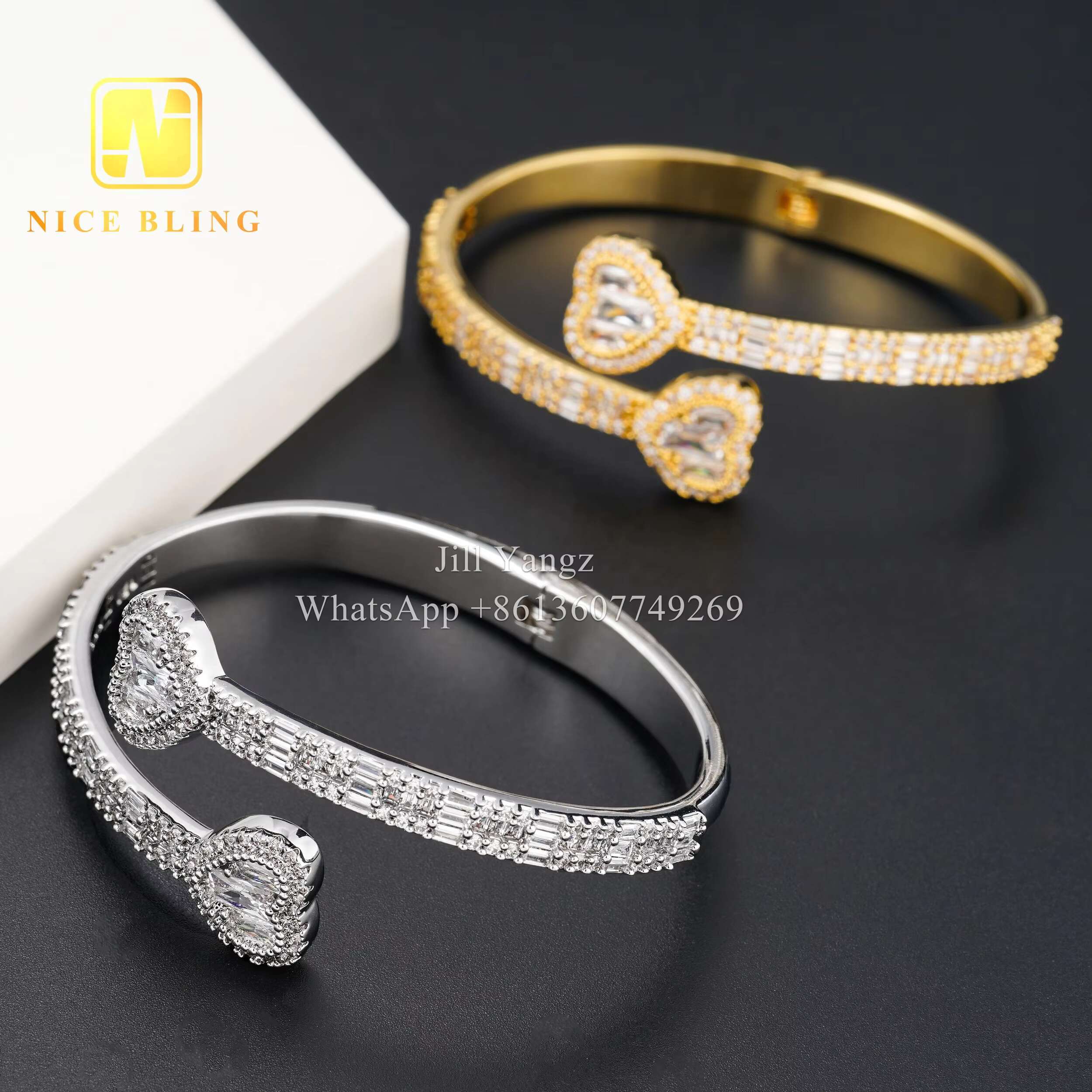 Insta Hitting Affordable Iced Out Bangle Bracelet 18k Gold Plated Necklace Moissanite Jewelry Hip Hop Rock Gifts