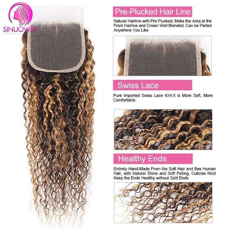 Highlight Water Wave Remy Extension Human Hair Bundles With 13x4 4x4 Lace Closure For Women