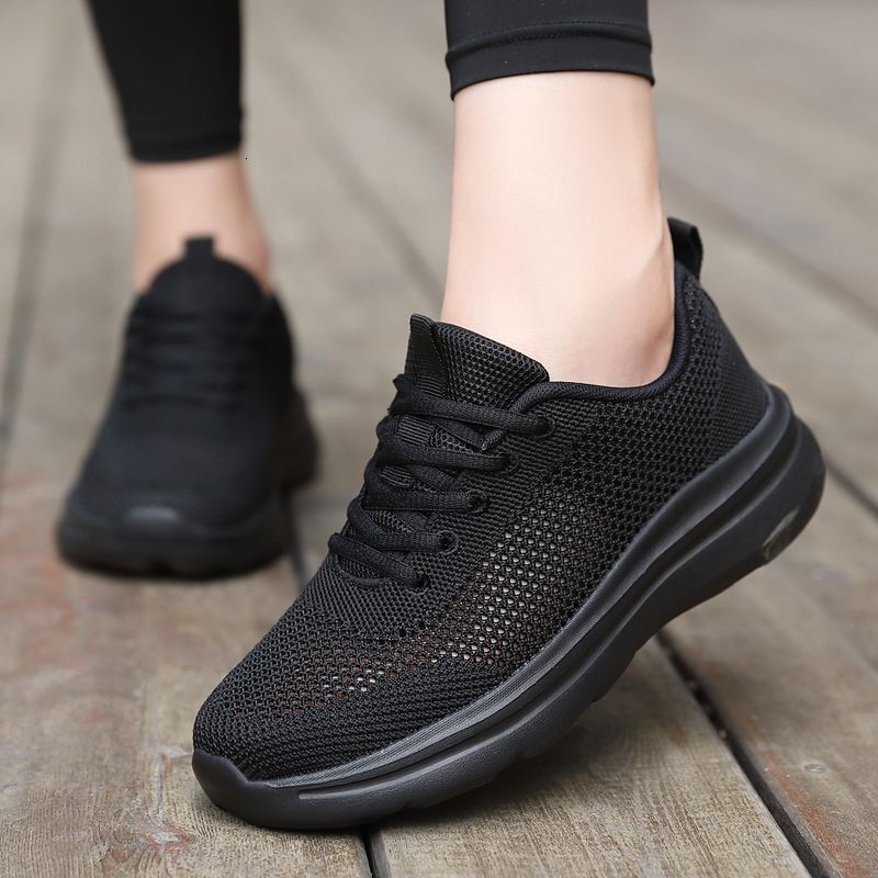 Summer Hollow Breathable Casual Sports For Women Soft Casual Shoes Sole Lightweight Running Mesh All Black Office Work Shoes Ddmysaturn