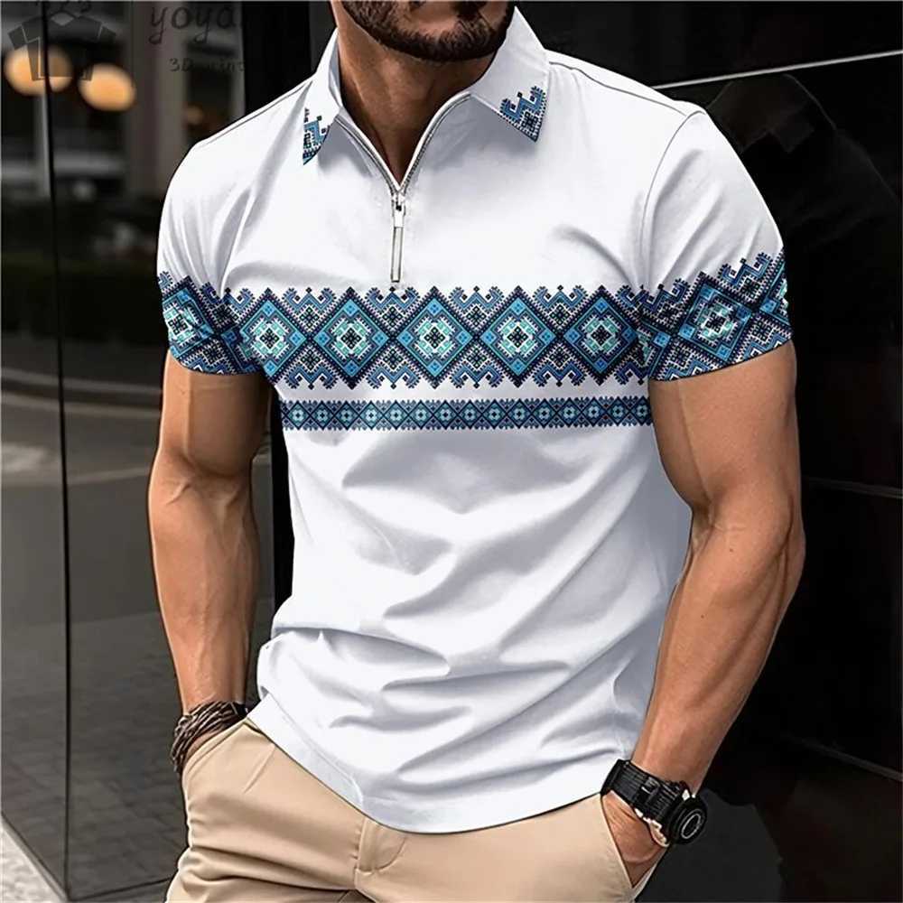 New Summer Mens Fashion Polo Shirt Lapel Short Sleeved Polo Shirt 3D Printing Business Pullover T-Shirt Mens Polo Shirts XJ250605