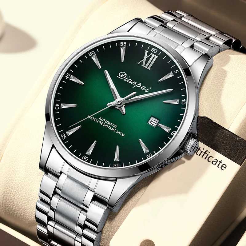 Dianpai Simple Business Mens Fully Automatic Mechanical Watch Stainless Steel Calendar Mens Waterproof Night Light Watch Y250605