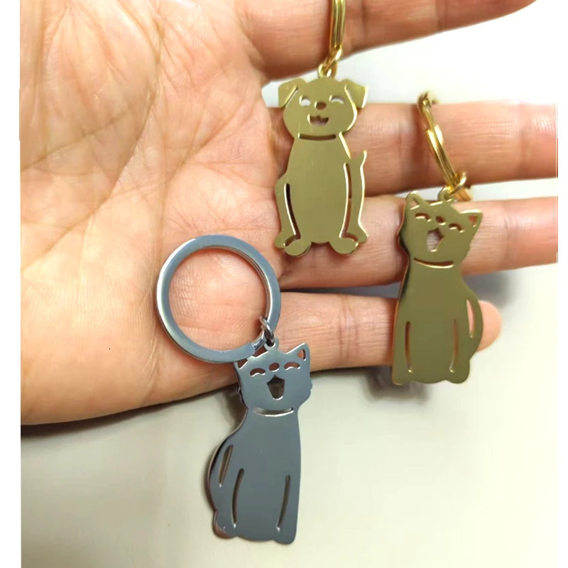 10pcs Classic Cute Puppy Dog Cat Pendant Key Chain Fashion 304 Mirror Polished Stainless Steel Key Ring Accessories 250605