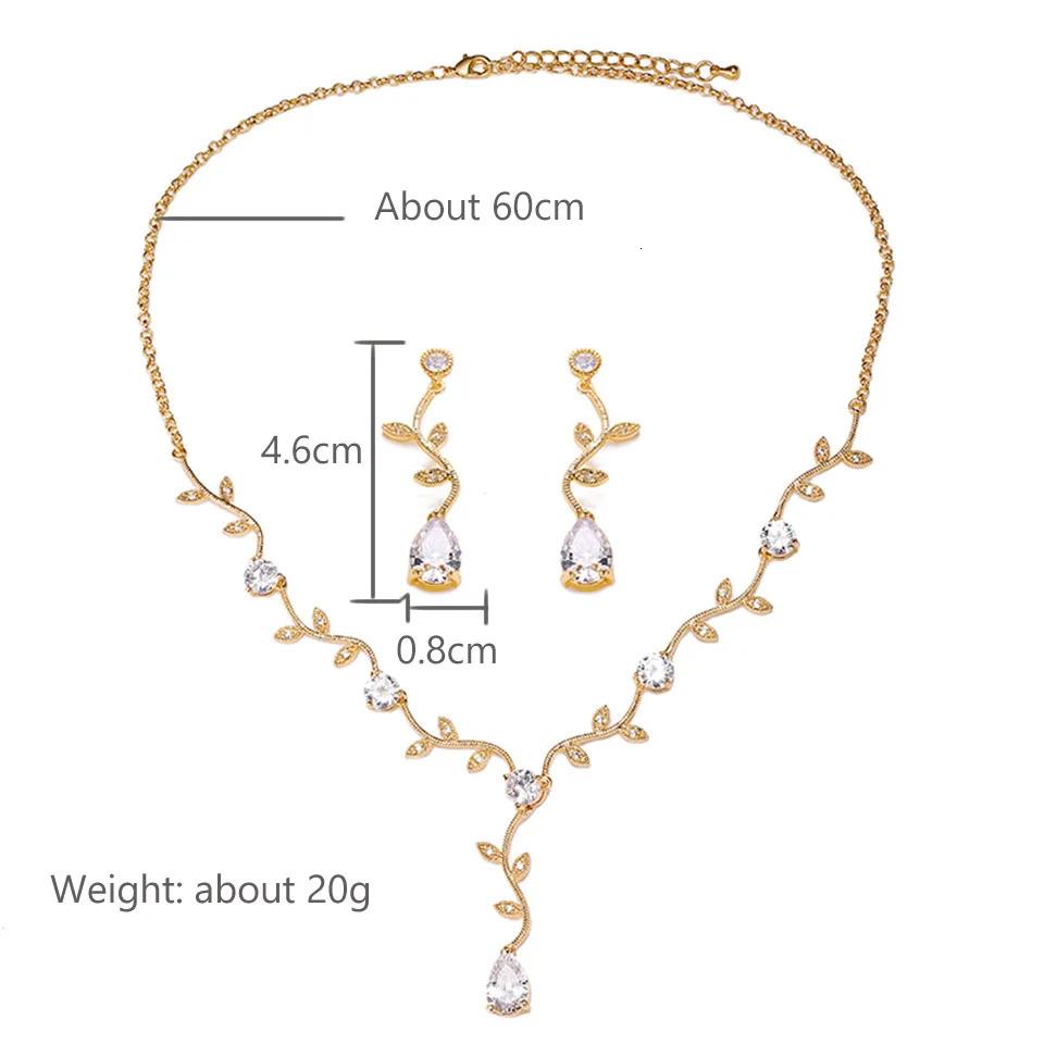 ZAKOL Classic Cubic Zirconia Crystal Bridal Jewelry Sets Elegant Leaf Shape Choker Water Drop Earrings Wedding Dress for Women 250530