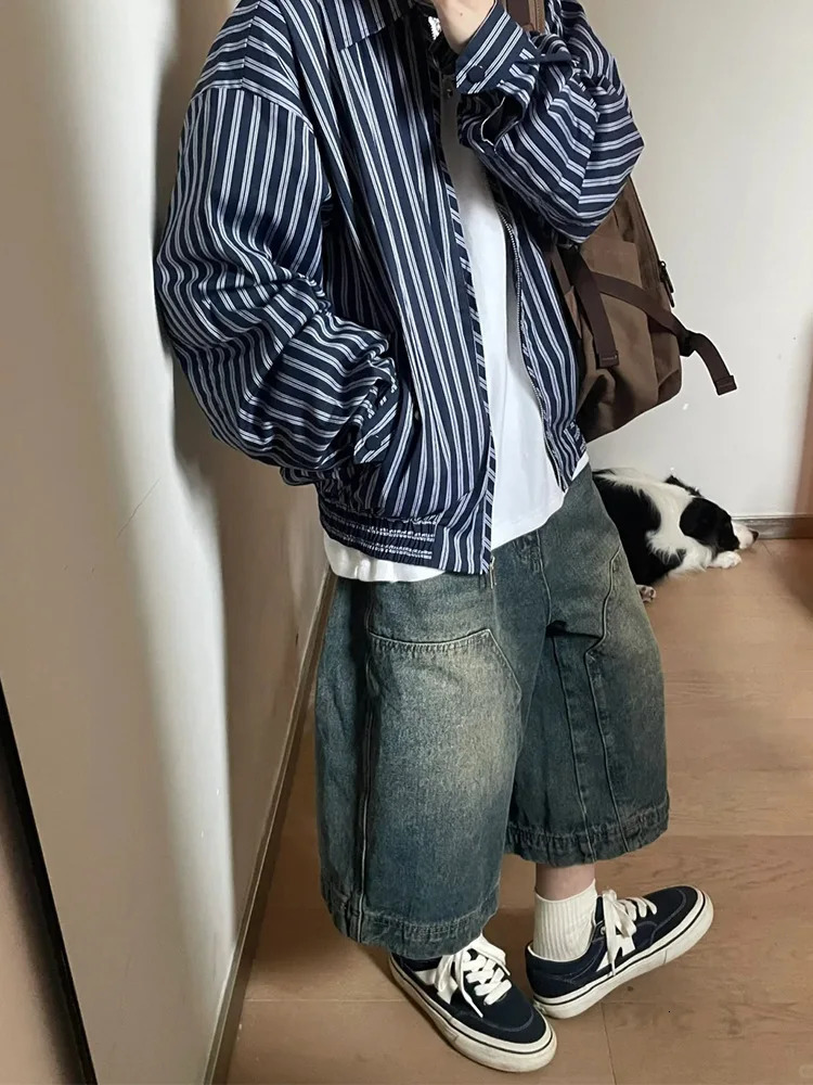 American Retro Denim Jeans Women Summer High Waist Wash Blue Wide Leg Shorts Streetwear Y2K Harajuku Loose Baggy Short Pants 250604