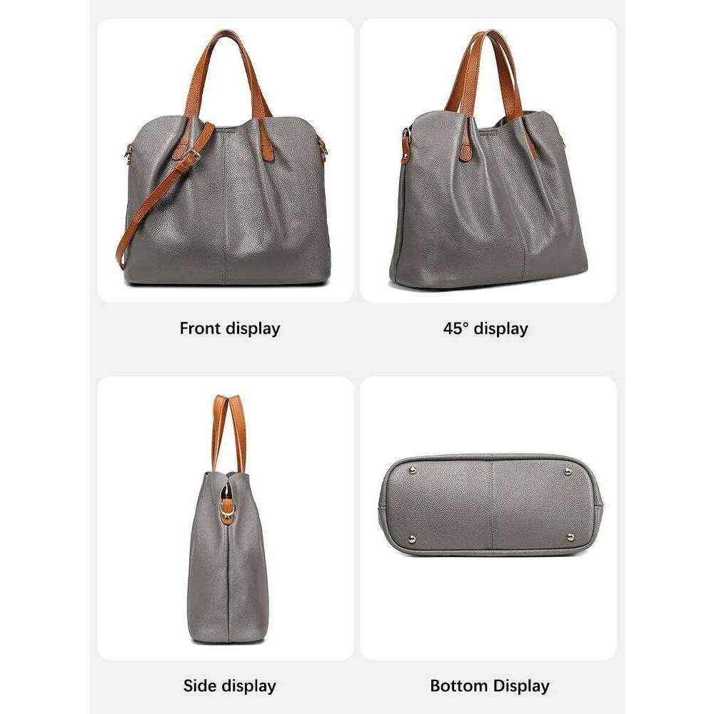 Zency Tote Bag Genuine Leather Women Large Composite Ruched Red Purse Top Layer Cowhide Shoulder Crossbody Handbag Versatile Sac 2025/06/05