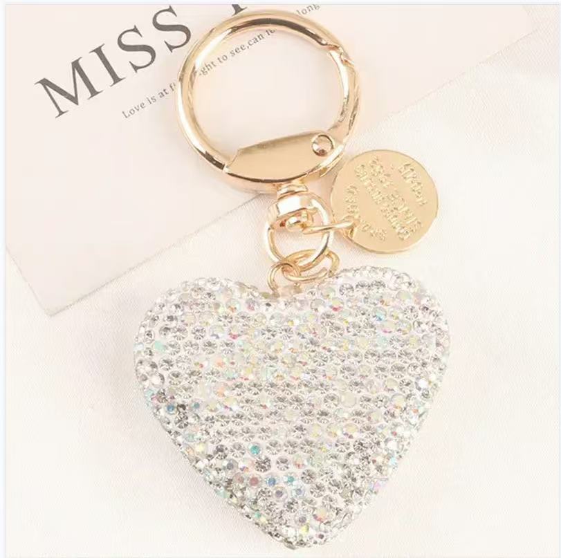 Diamond encrusted sparkling heart keychain fashion gold key ring car key pendant cute car key, handbag and backpack decorative jewellery girls gift