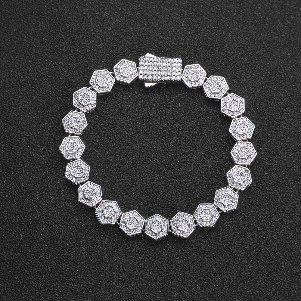 Hip Hop 8.5mm Hexagonal Rock Candy Chain Geometric Moissanite Bracelet Jewelry Accessories Mens Bracelet