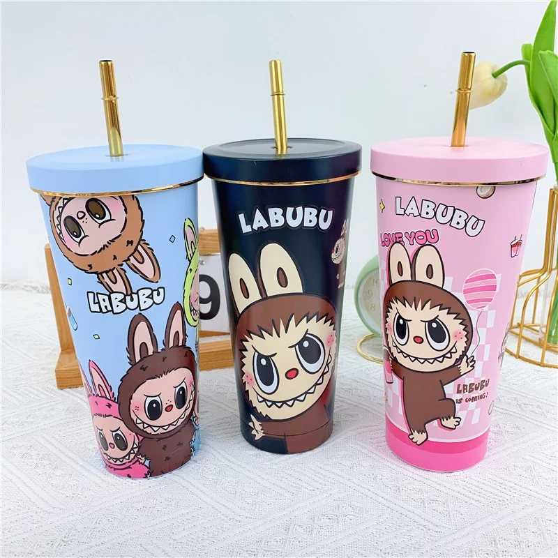 2024 Labubu Periphery 750ml Insulated Cup Cute Cartoon Insulated Ice Cup Stainless Steel Cartoon Water Bottle Car Cup Kid Gift X250605