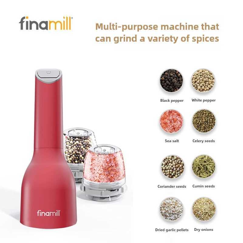 Finamill Electric Pepper Grinder - Rechargeable Battery Powered One-Handed Automatic Salt Spice Mill for Kitchen Home X250605