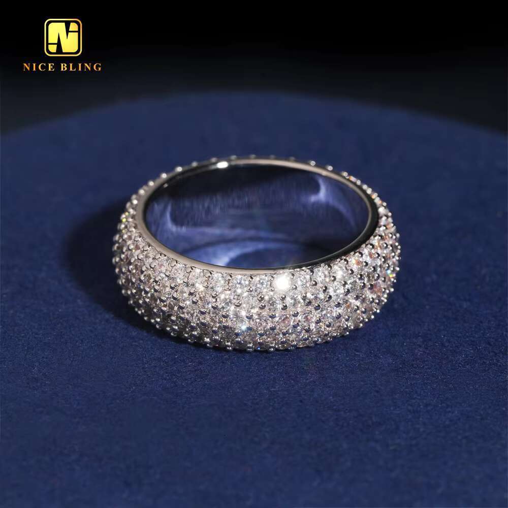 Ready To Ship 5ROW Diamond Daily Wear Men Ring Hip Hop Moissanite Jewelry Rapper Brass 5A Cubic Moissanite Fully Iced Out Diamond Ring