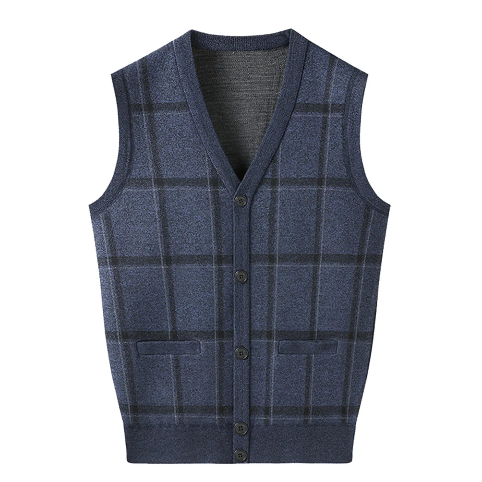 Mens Autumn Winter Casual Fashion V Neck Sleeveless Knit And Fleece Vest Sweater Sweatshirt Cardigan 250605Z