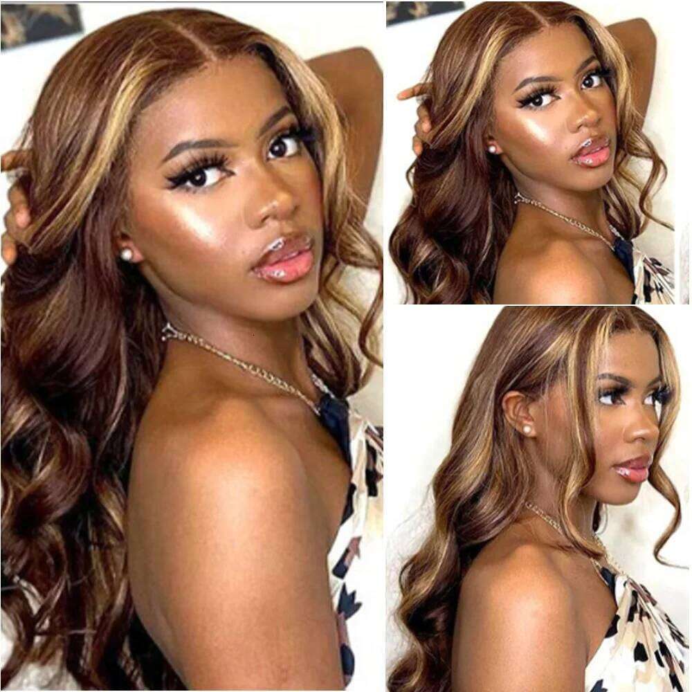 30 36 Inch Highlight Ombre Body Wave 13x4 HD Lace Front Wig 4/27 Colored 200 Density Human Wigs Pre Plucked Brazilian Hair