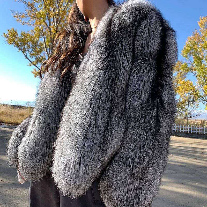 Real Natural Sier Fox Fur Coat Highend Quality Genuine Women Winter Female Jacket Long Sleeve