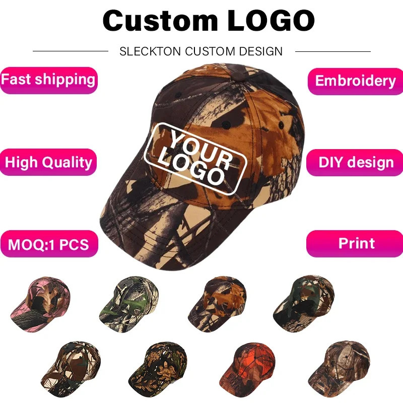 SLECKTON Custom Hats Leaf Camouflage Baseball Cap for Women and Men Picture DIY Print Embroidery Outdoors Hip Hop Fishing Hat 250603