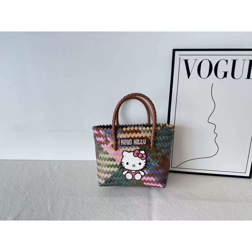 Kitty Style Imitation Rattan Handwoven Basket Bag Beach Vacation Women's Handbag