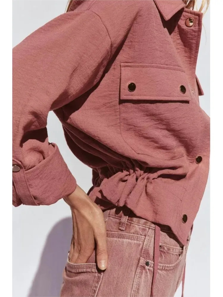 TRAF Women Cropped Jacket Casual Adjustable Long Sleeves with Tabs Womens Button Lady Coats Female Jackets 250604