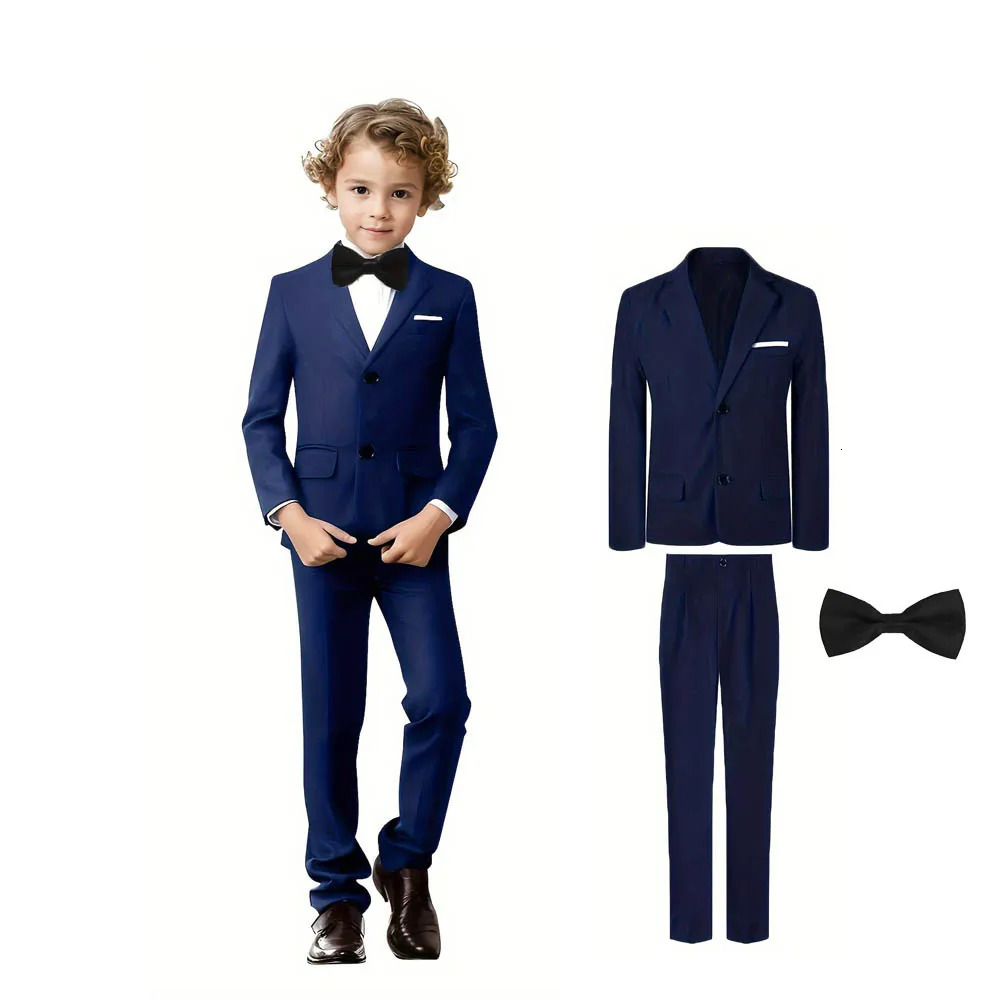 Gentleman Kids Black 007 3Piece/Set Jacket Pants Bowtie Wedding Suit Flower Boys Birthday Party Dress Children Pograph Blazer 250530