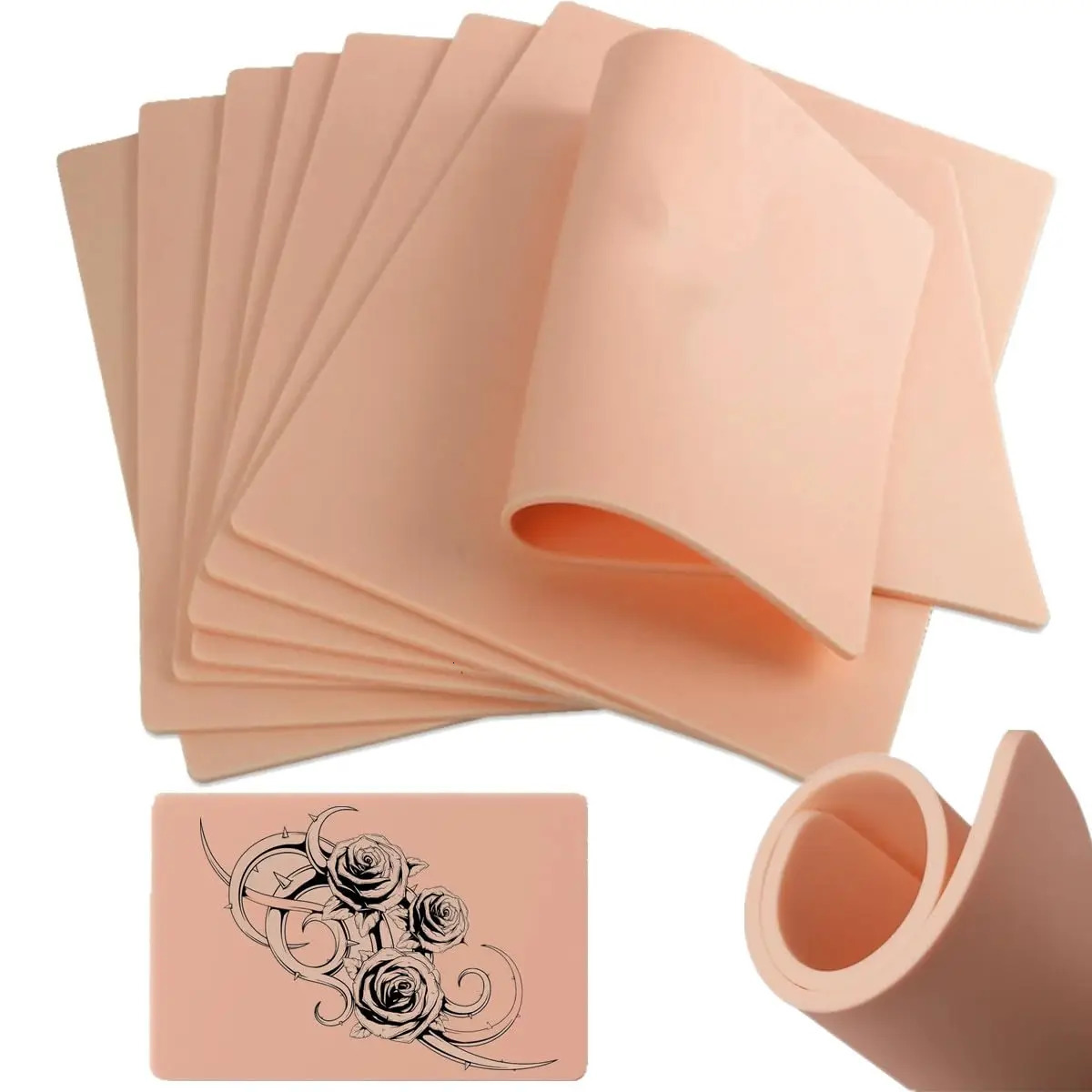 1510531pcs Tattoo Practice Skin 3MM 1MM Thick Double Sides Silicone Microblading Eyebrow anent Makeup Practice Fake Skin 250604