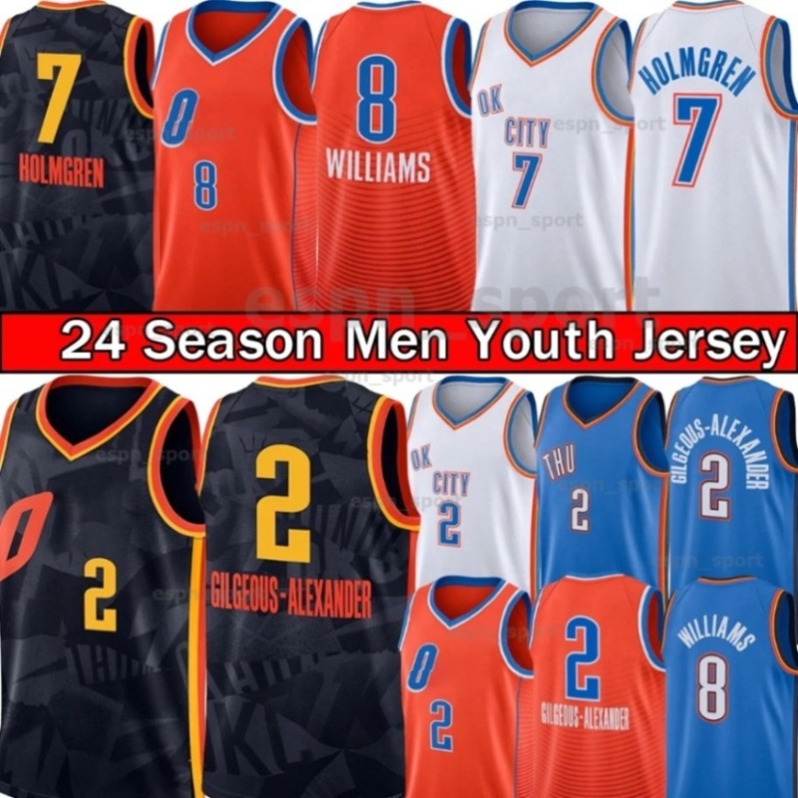 Shai Gilgeous-Alexande Oklahomas City Thunders Basketball Jerseys OKC Chet Holmgren Jalen Williams Stitched Mens Youth Kids Basket Shirt Black White
