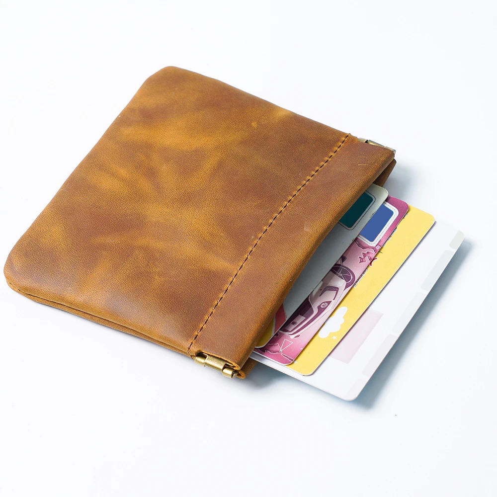 AutoRebound Closure Cowhide Coin Purse Organizer Leather Wallet Mini Money Bag 250605