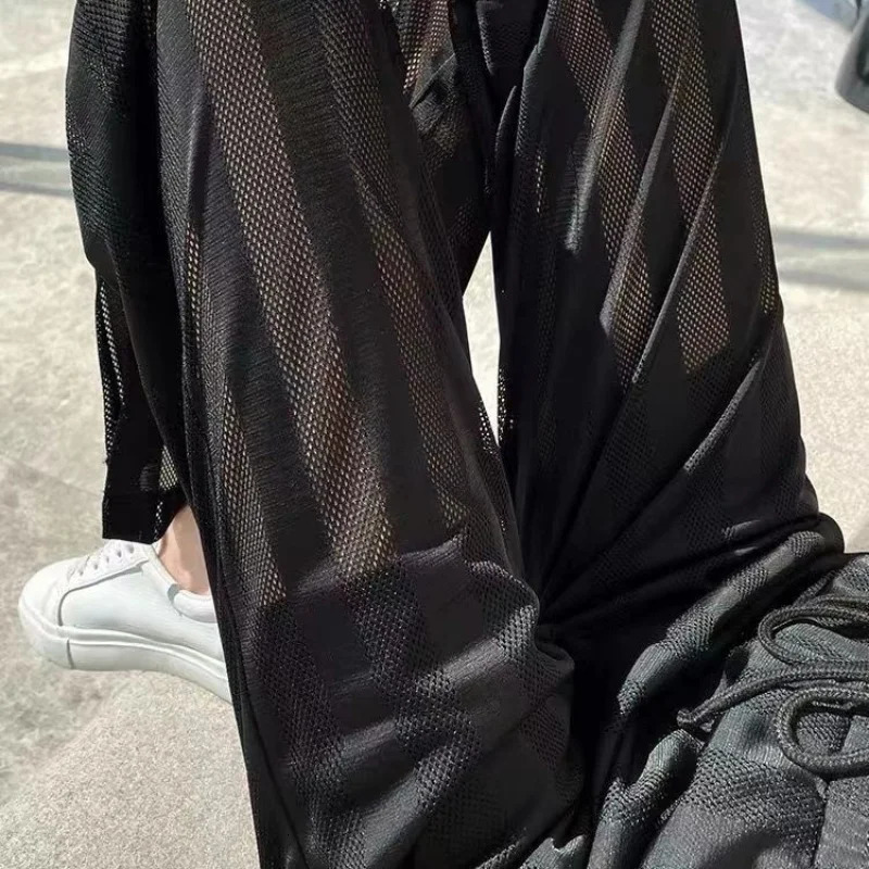 Womens Pants with Slits Clothing White Transparent Straight Leg Trousers for Women Y2k Streetwear Aesthetic Summer Autumn Casual 250604