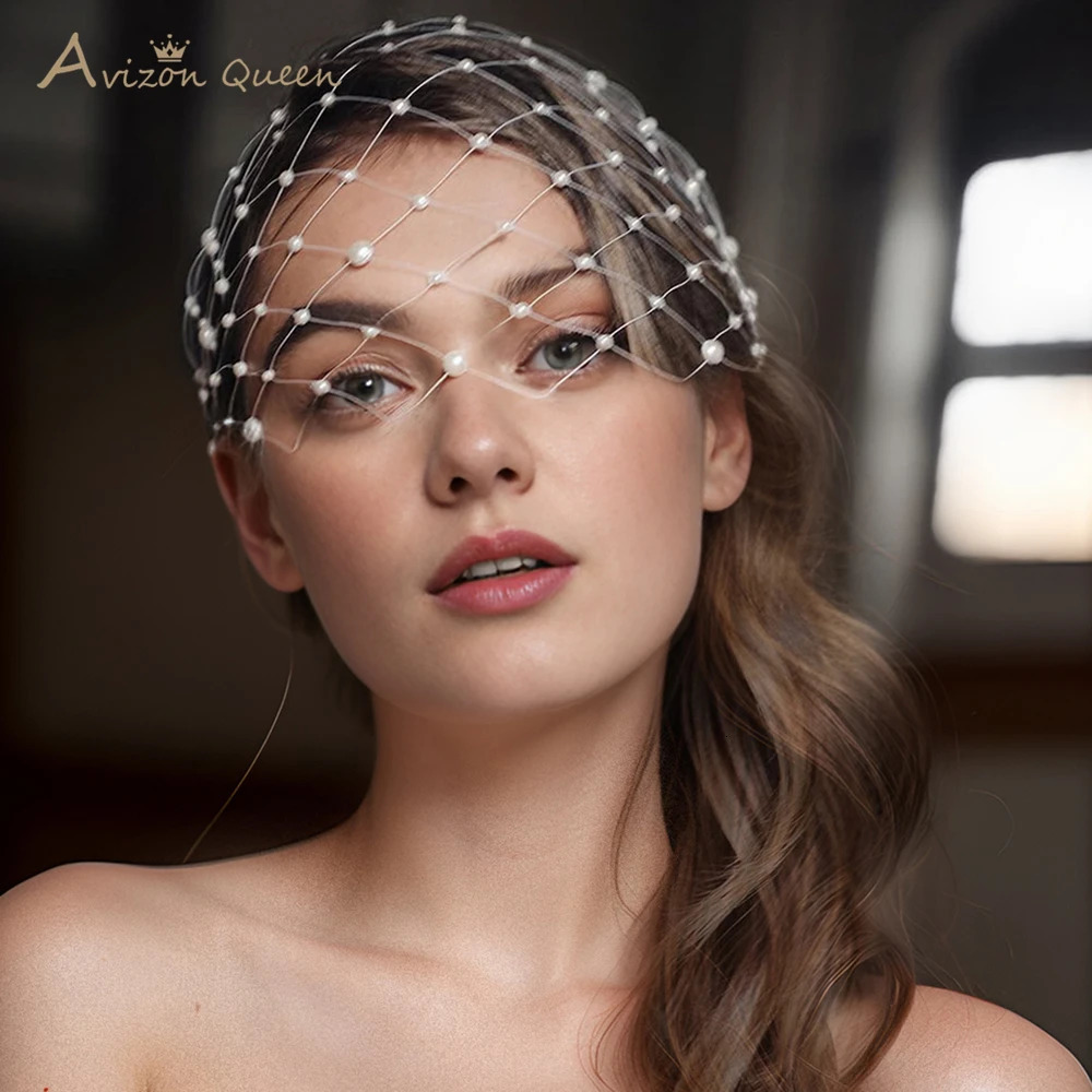 Pearl Embellished Bridal Tiara Wedding Accessories White Mesh Lady Bird Cage Veil Banquet Festival Customized MA52 250530