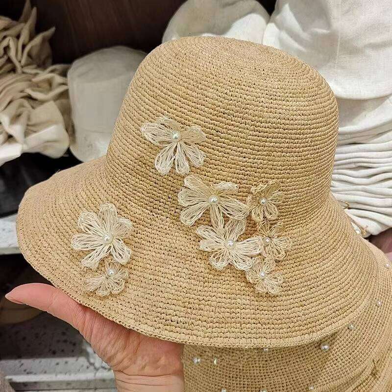 fashion packable Sun Hats Summer raffia Straw Beach dress Caps Women Bucket Cloche Hat with flowers for travel Outdoor