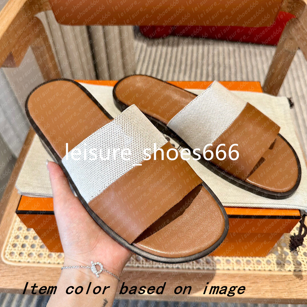 Slippers Designer Leather Sandals Flip Flop Heritage Calfskin Sandals Summer Lazy Large Beach Casual Slides EUR 38-46