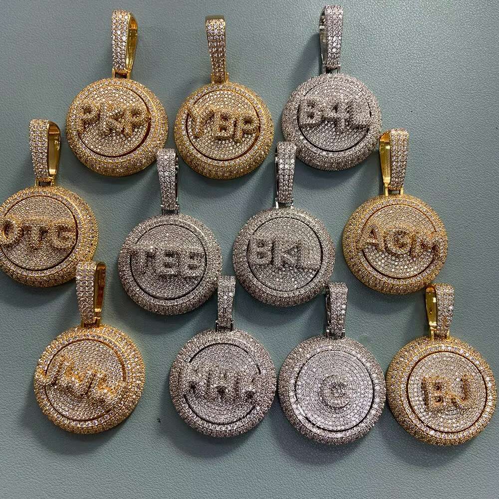 Frozen rotating alphabet round custom pendant diamond personalized name initial pendant necklace