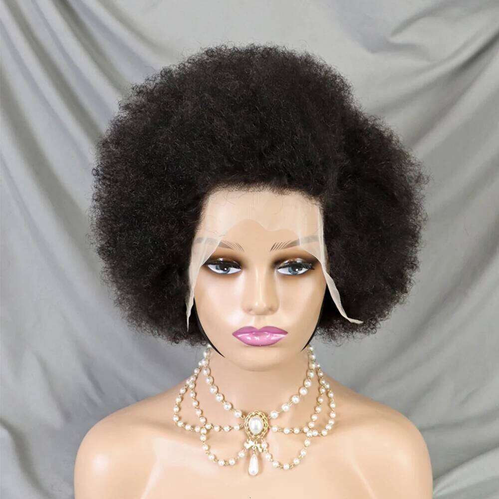 Front Short Afro Kinky Human Hair 250% Density 13x4 HD Lace Frontal Fluffy Curly Bob Wigs for Black Women