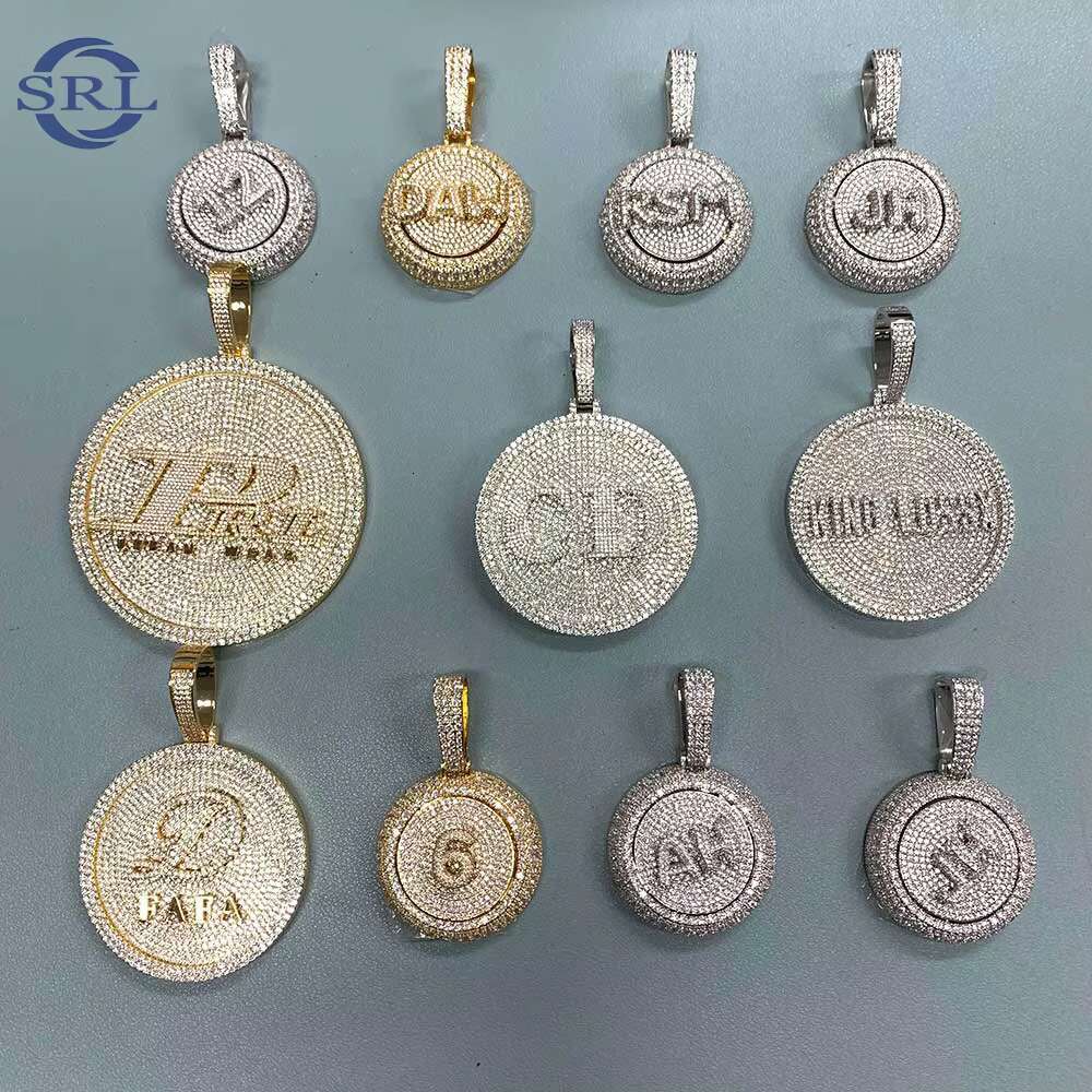 Customizable Hip Hop 925 Sterling Silver Tennis Necklace with Rotating Moissanite Pendant, Frozen Rotating Shape, Personalized Name Initial, Unisex