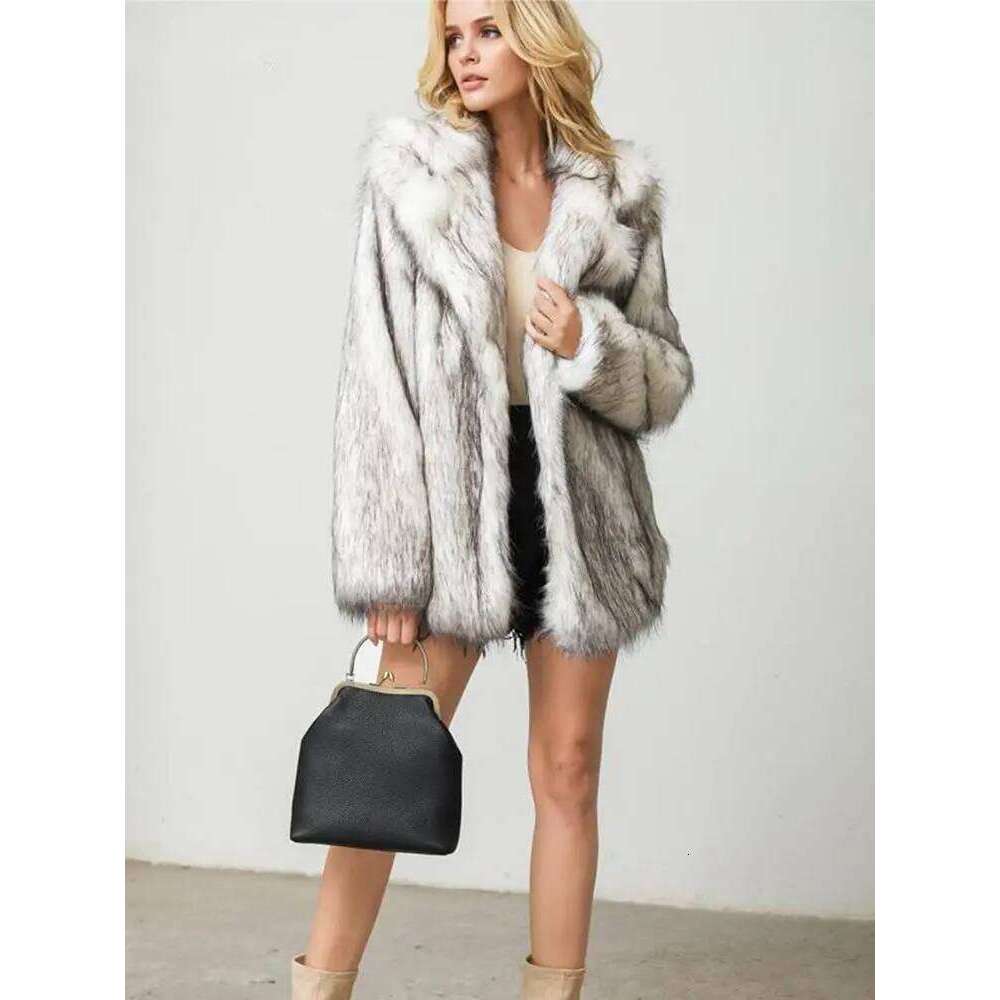 Women Elegant Plush Faux Fur Overcoat Female Casual Loose Jackets 2022 Winter New Lapel Full Sleeve Fashion Coat