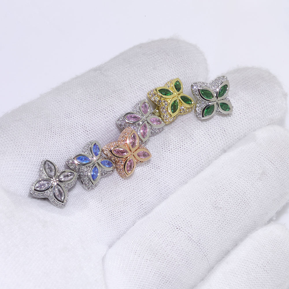 Hip Hop Clover Earrings Simple and Elegant Womens Earrings Full Diamond Colorful Moissanite Earrings