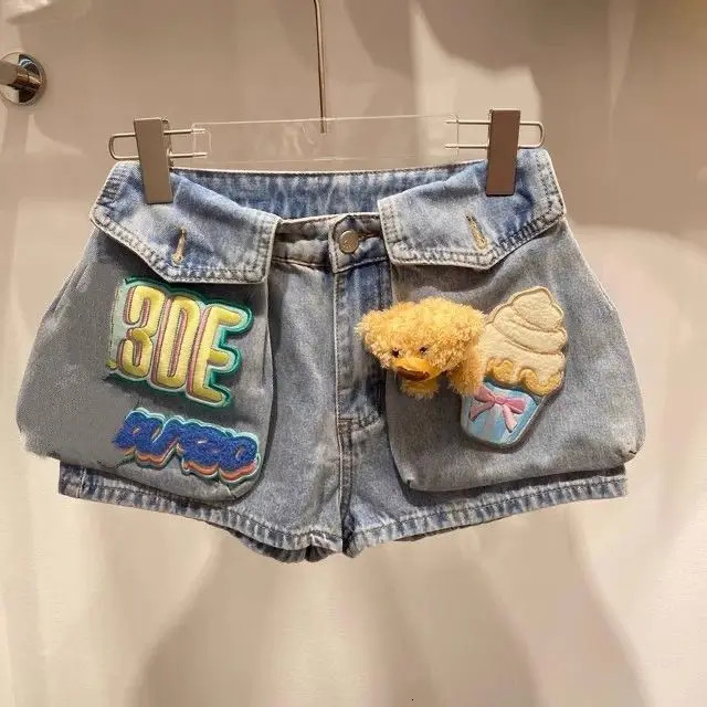 Nicemix 3D Teddy Bear Patch n Slim Fit Denim Shorts for Women Summer Stylish High Waist Loose Casual Jeans Women 250604