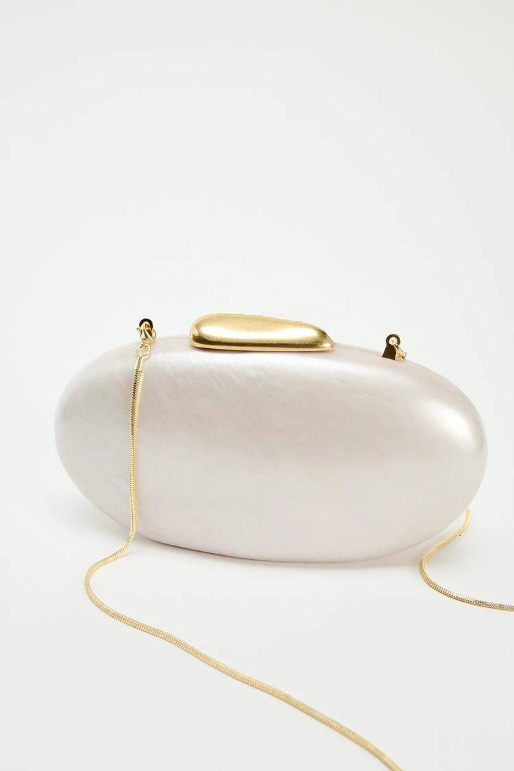 Egg shape Clutch Bag Acrylic women wedding evening party cute ivory pearl color purse handbag summer new 2024