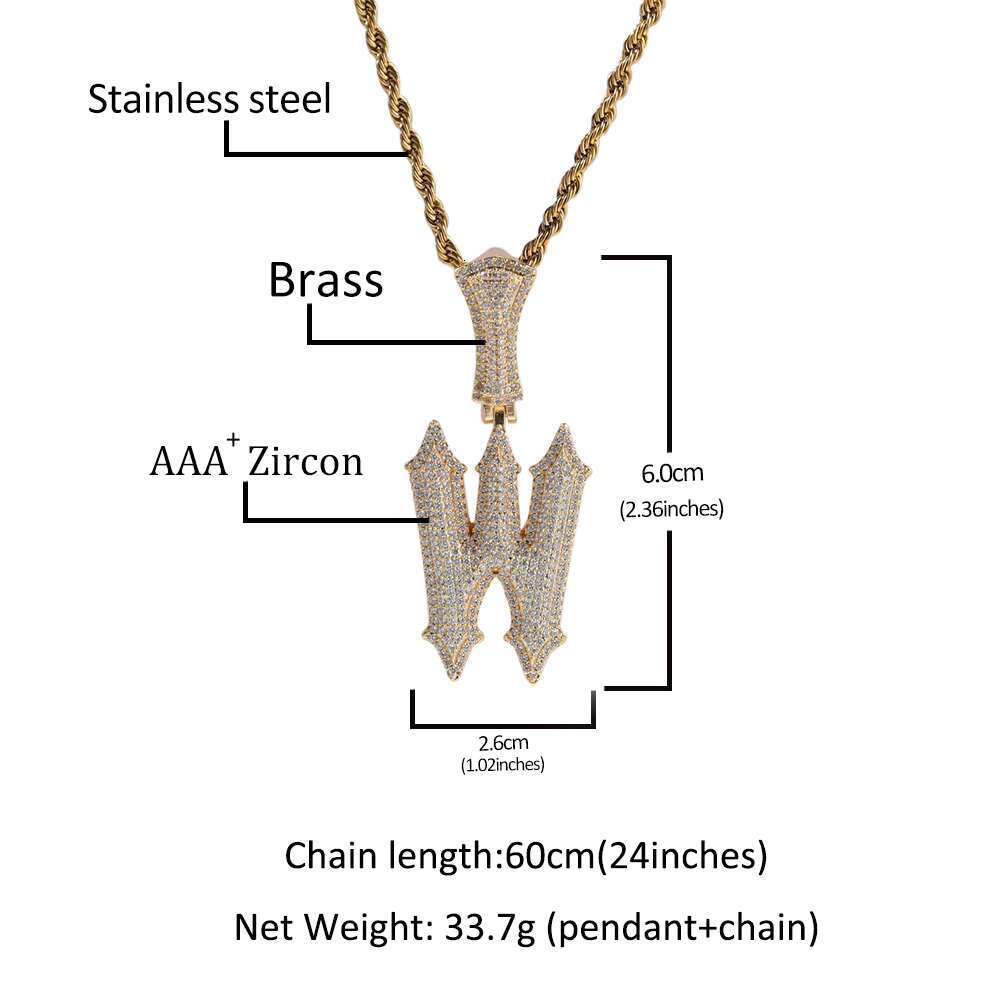 2022 New Initial Letter Pendant A-Z Name Pendant Single Glitch Letter Necklace Women Man Hiphop Jewelry