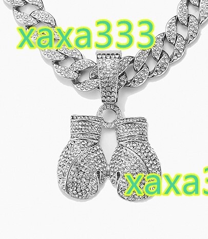High Quality Hip Hop Style Diamond Boxing Glove Pendants Gold Letter Number Shaped Cuban Chain Necklaces for Men Women Parties