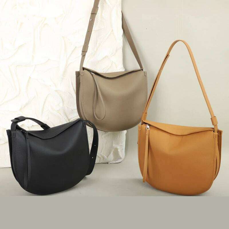 Burminsa Cowhide Genuine Leather Crescent Shoulder Bags For Women Designer Crossbody Shopper Tote Ladies Handbags bag