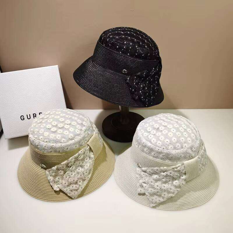Leisure Sun Visor Straw Lace Floral Beach Bow Foldable Bucket Hat