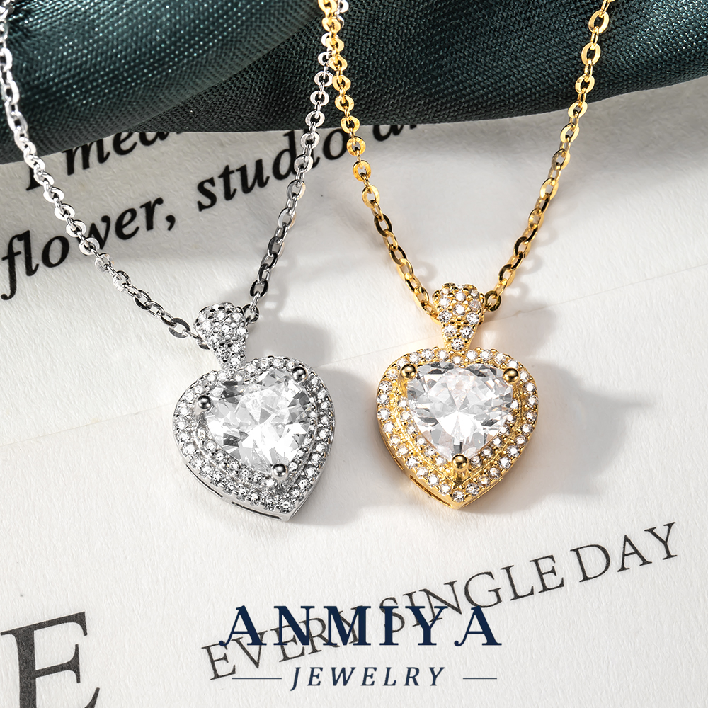Elegant Sterling Silver Jewelry Heart Pendant Necklace with Shiny Zircon for Romantic Gift, Women's 925 Necklace for Anniversary