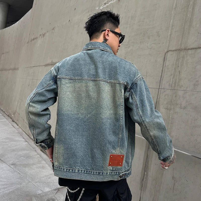 Spring Autumn Mens Streetwear Trendy Fashion Plus Size Loose Casual Vintage Ripped Denim Motorcycle Jacket Jeans Coat 250529