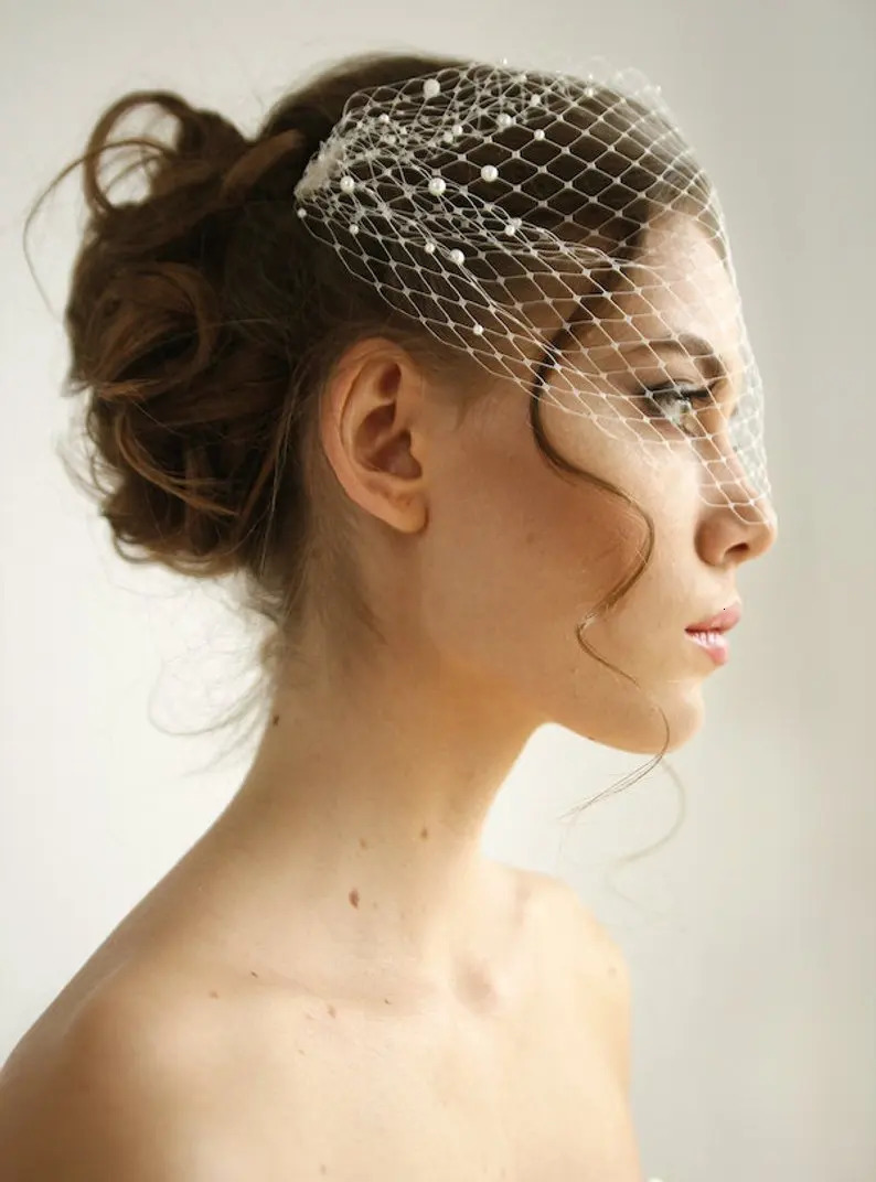 Bridal Birdcage Veil and Bride Beaded Birdcage Veil Blusher VeilShort Veil Silver Wedding Veil Velos De Novia 250530