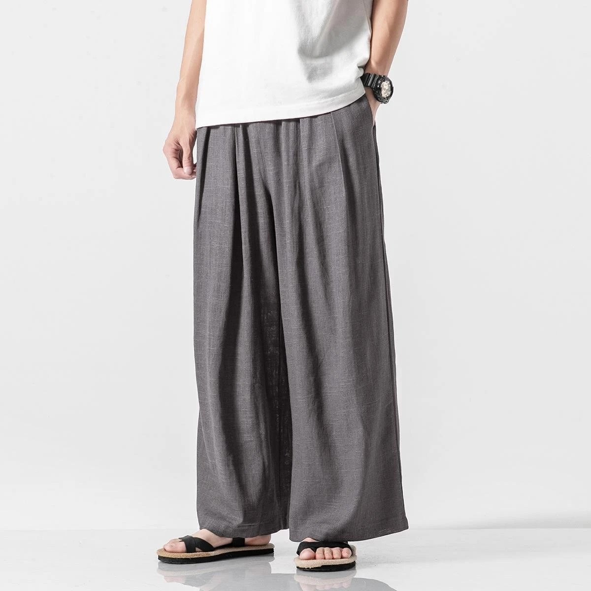 Summer Cotton Linen Casual Pants Men Chinese Style Loose Harem Mens Solid Straight Lightweight Hip Hop Wide Leg Man 250605Z