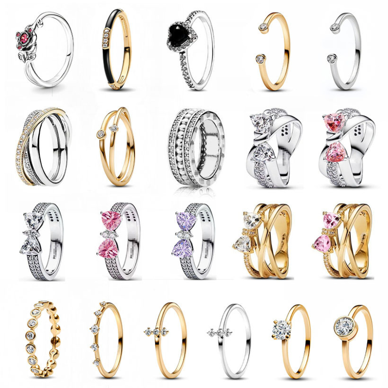 S925 silver plated classic love heart designer ring for women girls sweet lovely butterfly bowknot white pink purple crystal band engagement rings jewelry