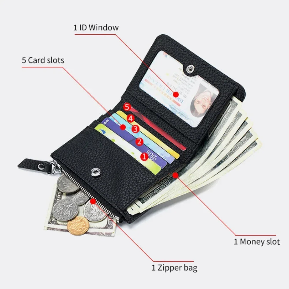 Genuine Leather RFID Short Wallets Card Holder Bag Portable Cowhide Small Zipper Money Coin Purse for Men Women Earphone Pouch 250605