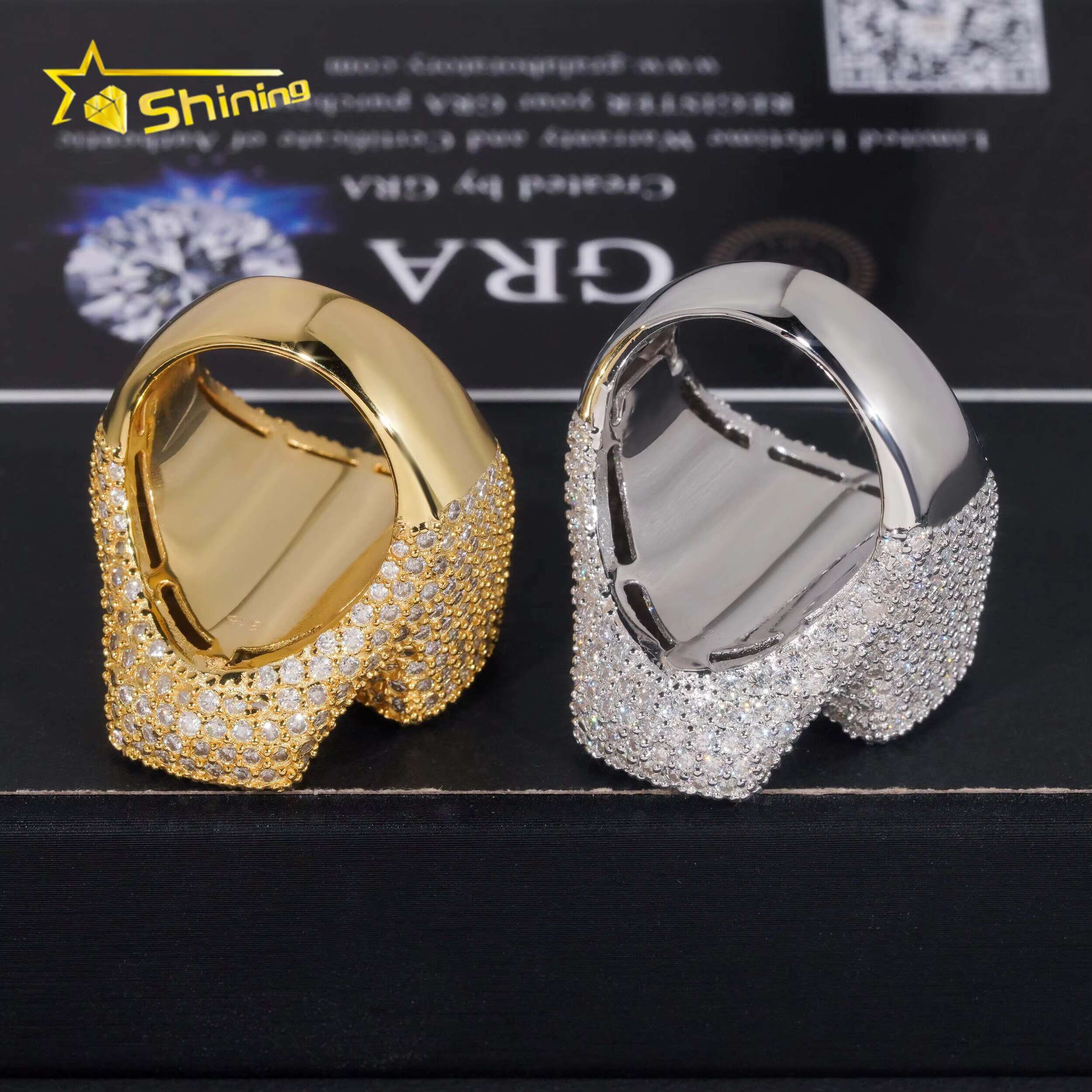 New GRA Certificate 925 Sterling Silver Gold Plated Fine Jewelry VVS Diamond Classic Cross Ring Moissanite Hip Hop Band Ring