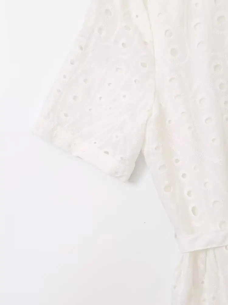 TRAF Women Summer Fashion Belt Ornaments Hollow ed Dress Chic Lapel Casual Mini Skirt Vestidos Mujer 250604