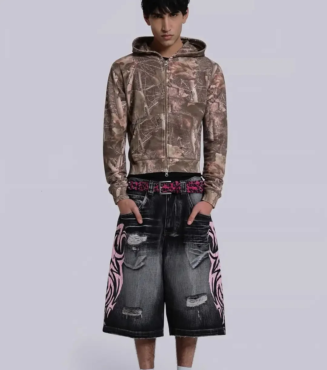 Streetwear Y2K Denim Shorts Tassels Vintage Shorts Man Hip Hop Fashion Harajuku Punk High Waist Wide Leg Pants 250529