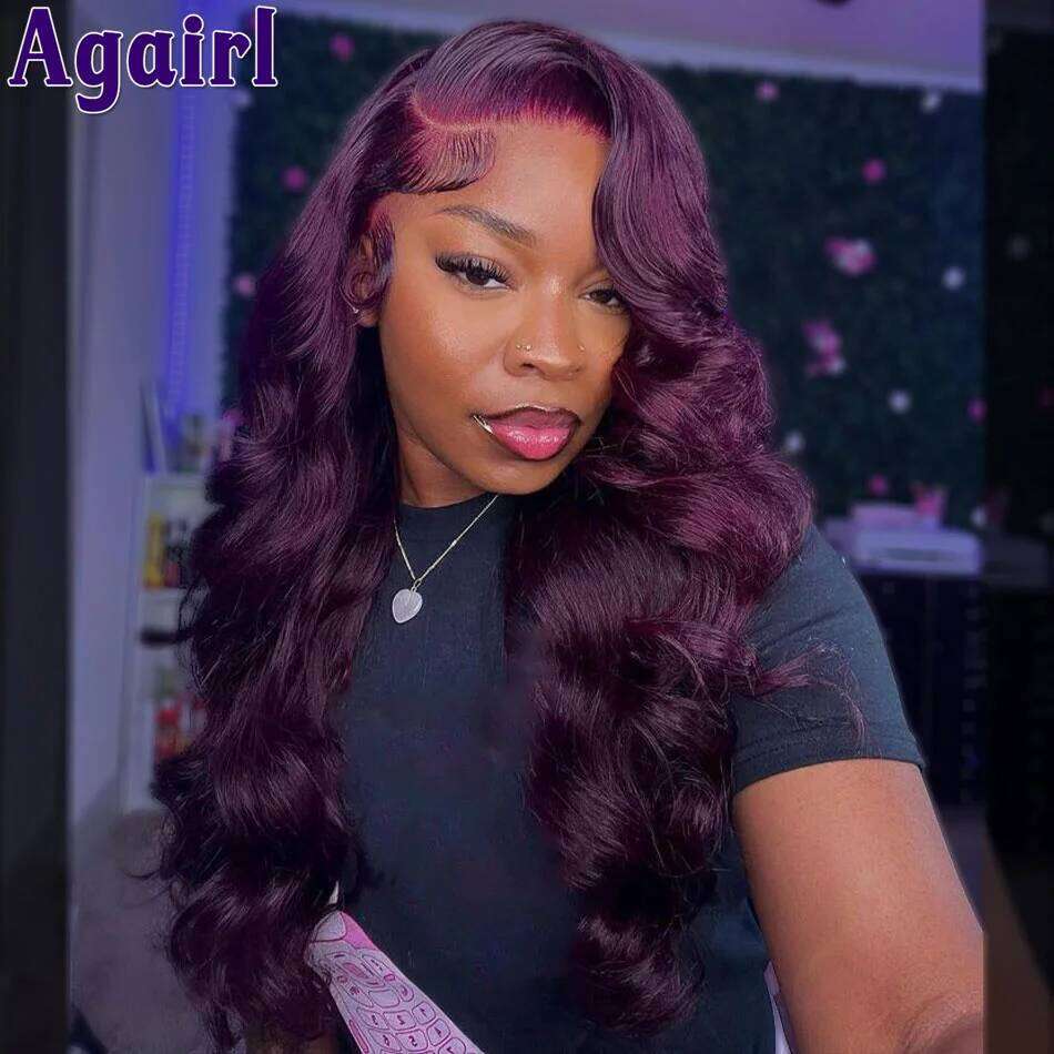 200% Density 13X6 Dark Purple Body Wave Human Hair Pre Plucked Ready Go Brazilian 99J 13x4 Wavy Lace Frontal Wigs For Women